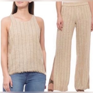 Anthro Drew Teagan Linen Blend Natural Raw Hem Burlap Tank and Pants Set M